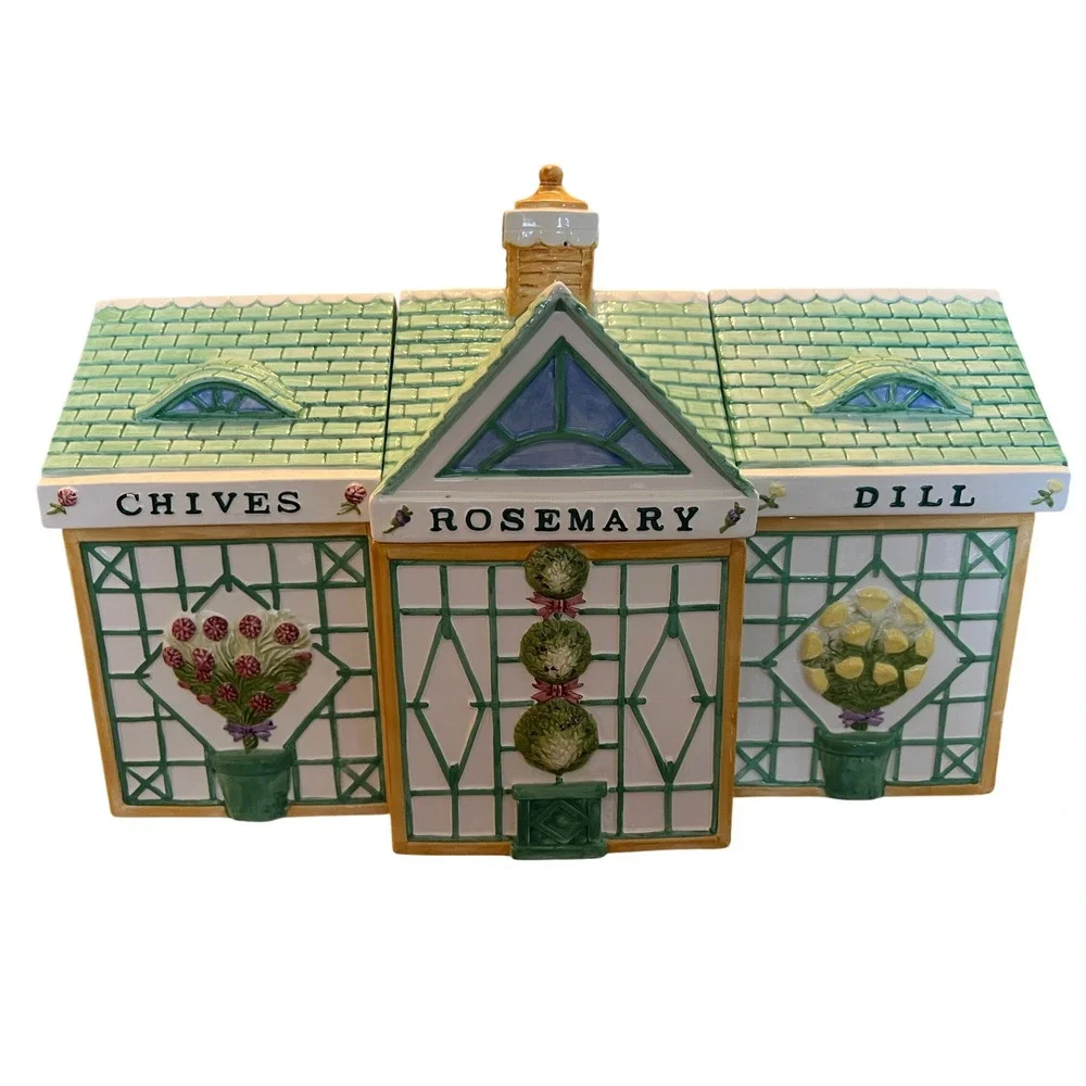 Certified International Herb Trellis‎ Canister Set Holly Holderman Greenhouse